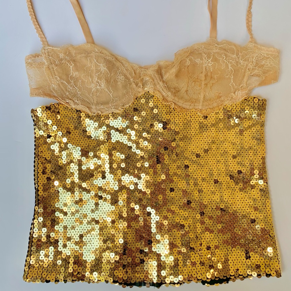 Vintage Dolce & Gabbana Gold Sequin Lace Bustier Corset